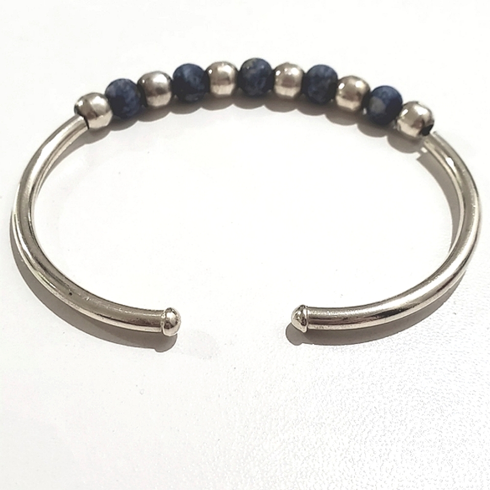 Silpada 925 Sterling Flexible Blue Sodalite Bead Cuff Bracelet